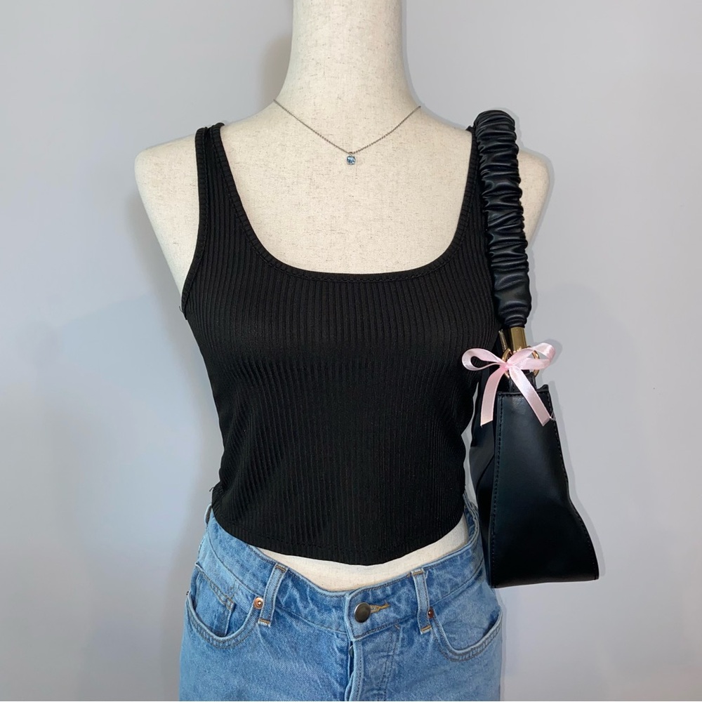 SHEIN Black Ribbed Tank Top crop top tight fitting size large